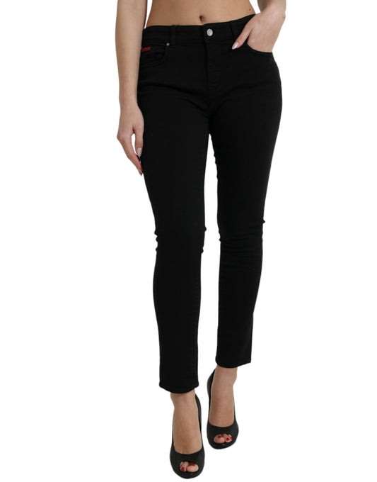 Chic Black Mid Waist Denim Jeans