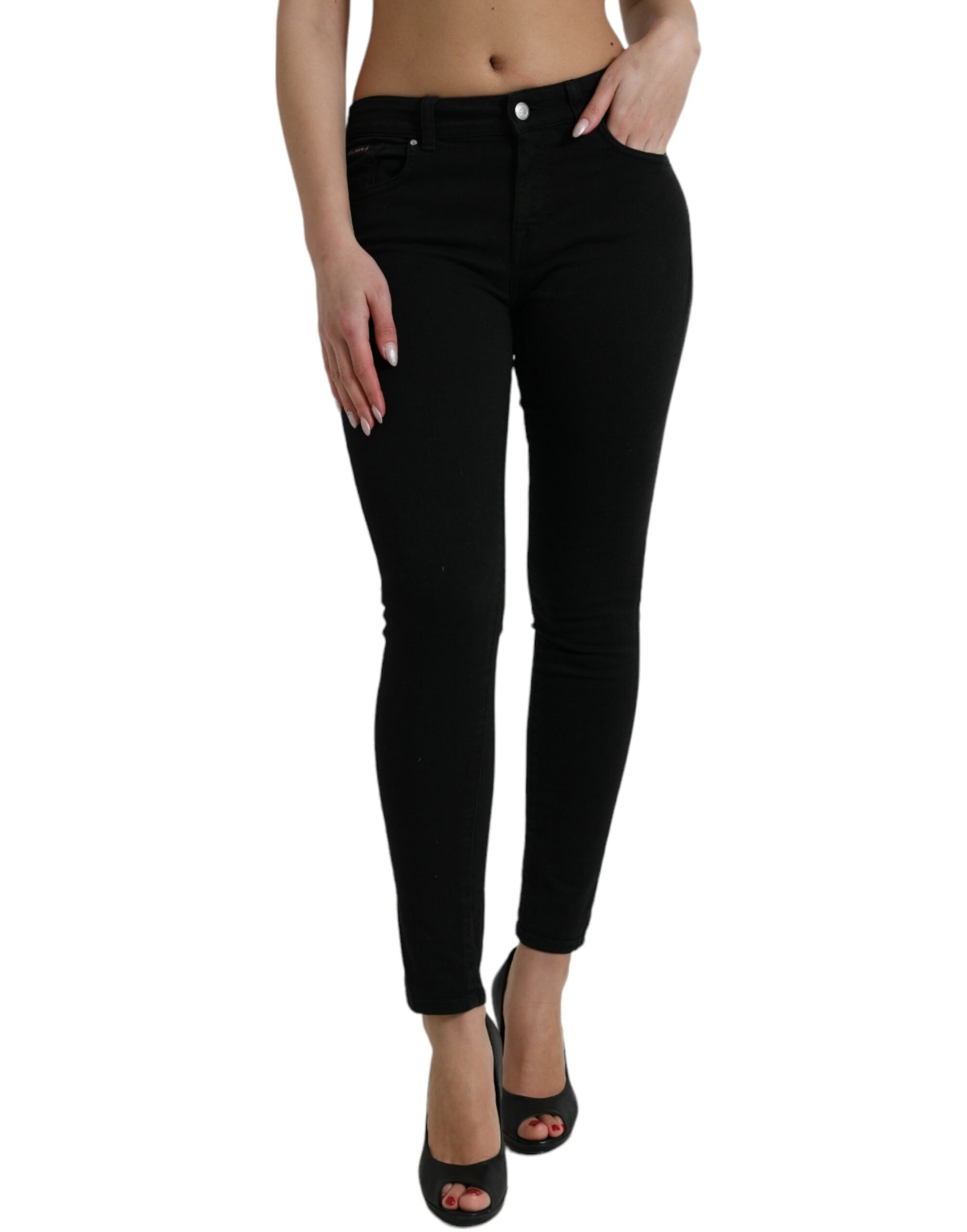 Chic Black Mid Waist Stretch Jeans