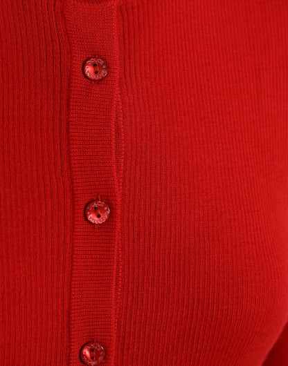 Elegant Red Cashmere-Silk Cardigan