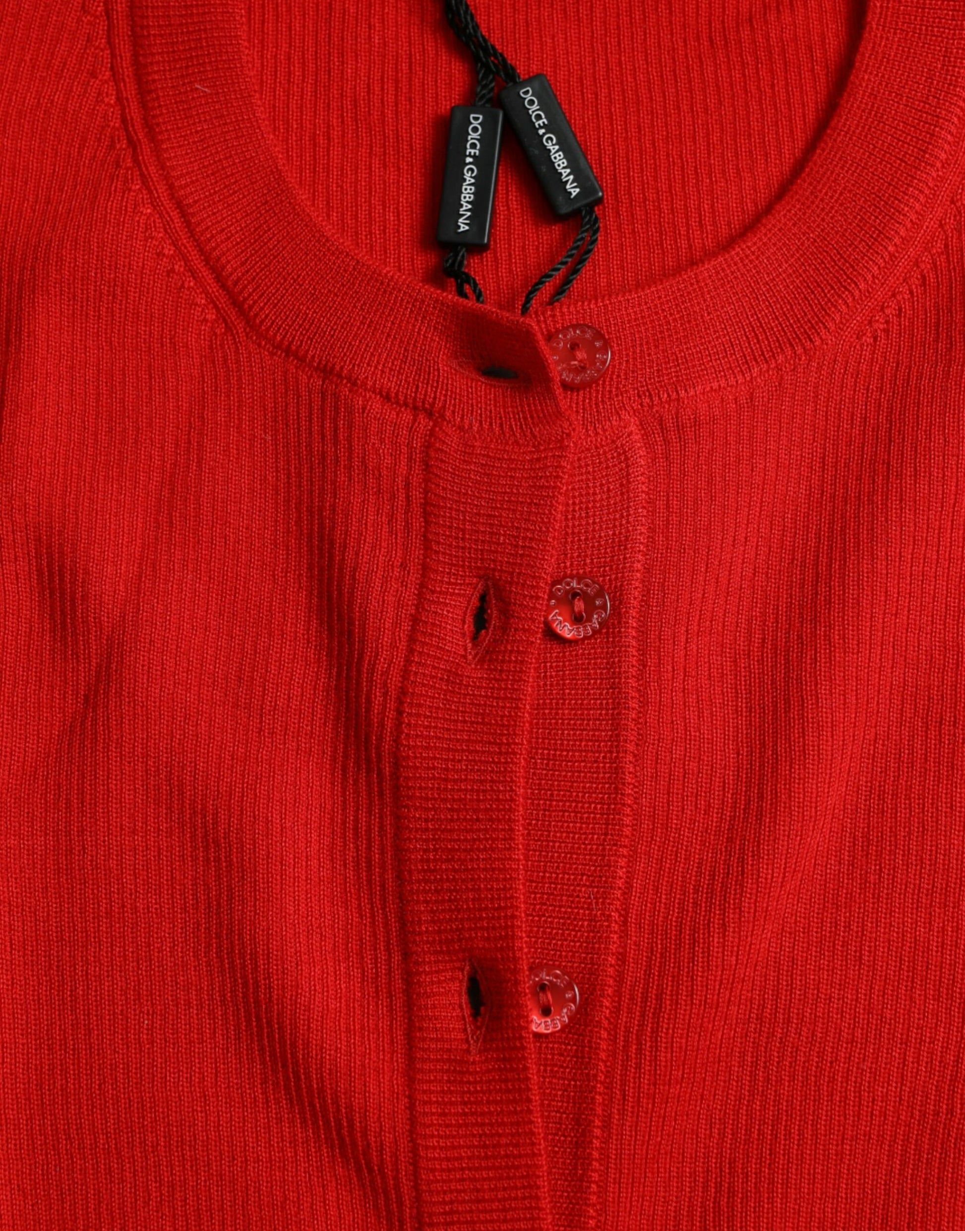 Elegant Red Cashmere-Silk Cardigan