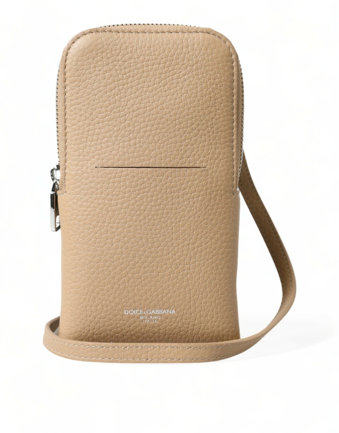 Chic Beige Leather Crossbody Phone Bag