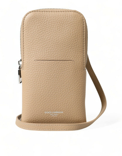 Chic Beige Leather Crossbody Phone Bag