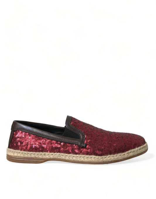 Red Sequined Leather Loafers