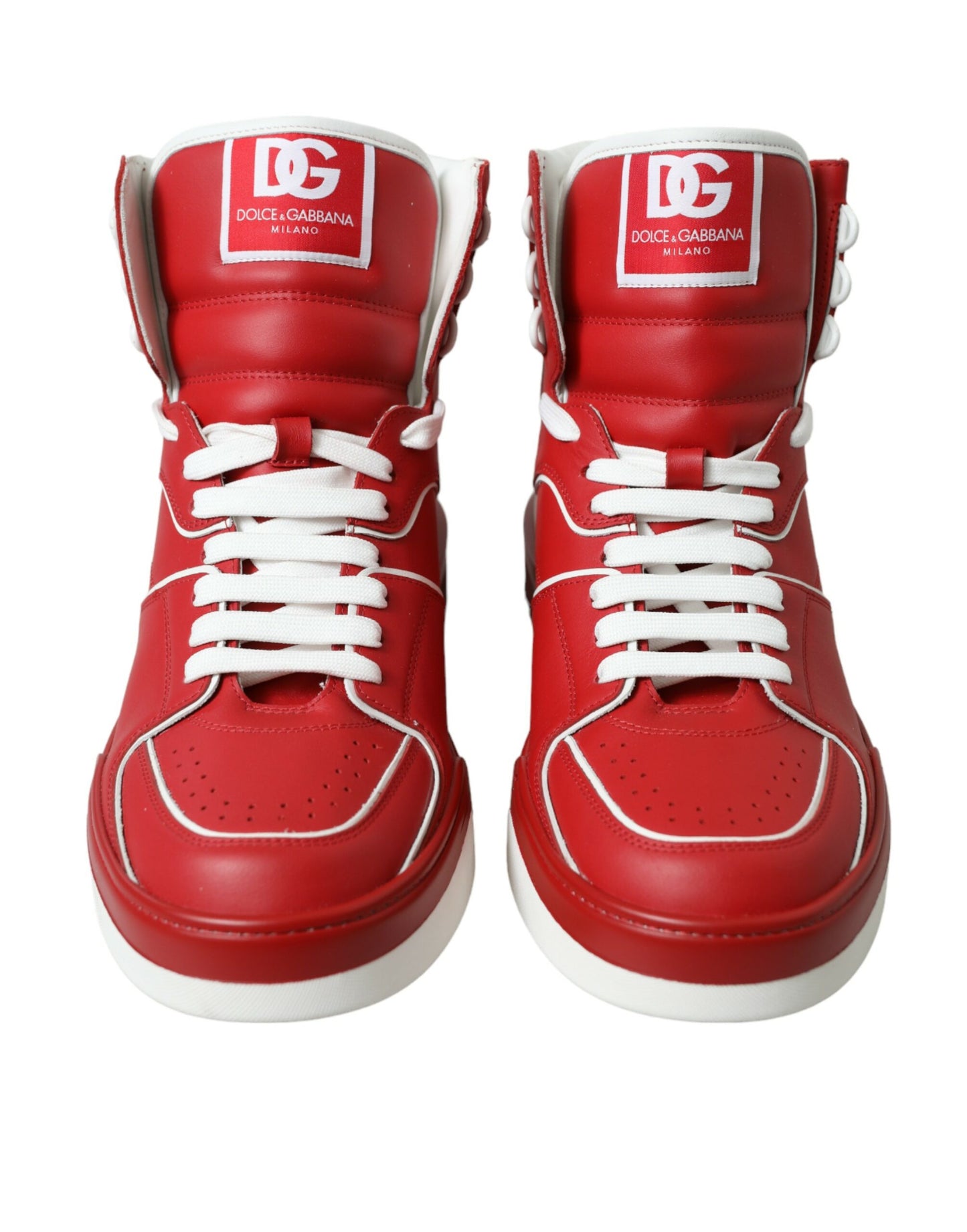 Sleek High-Top Leather Sneakers - Red & White