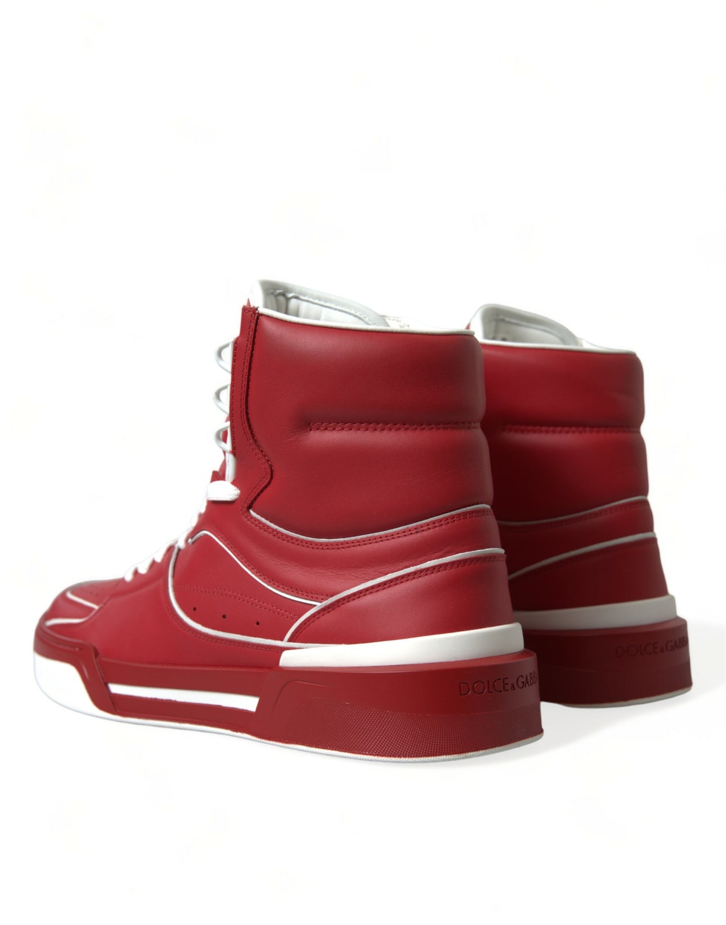 Sleek High-Top Leather Sneakers - Red & White