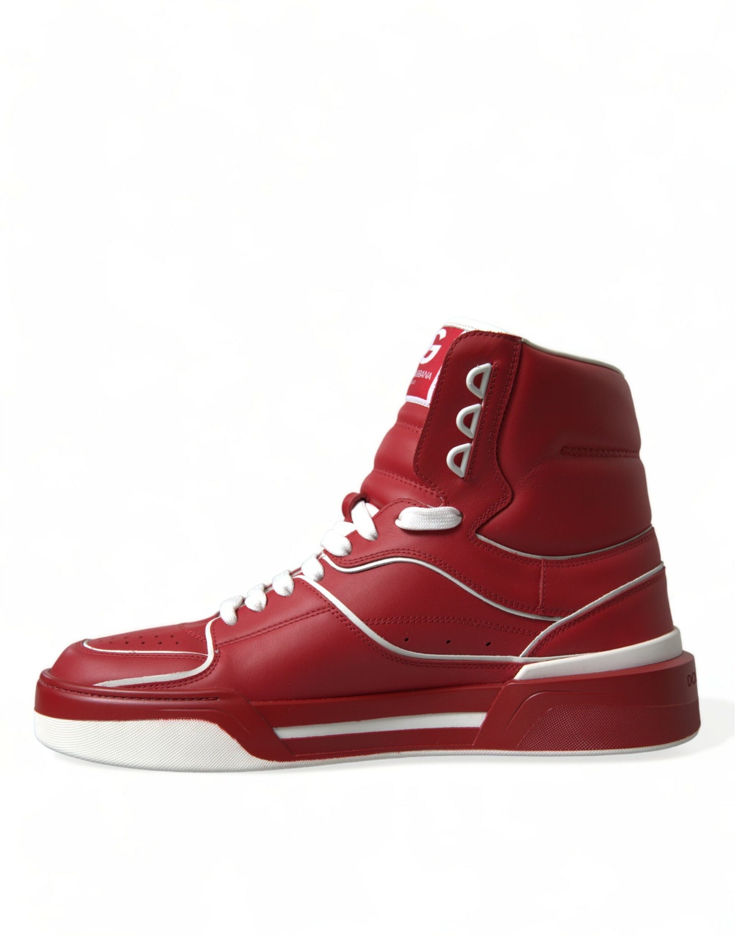 Sleek High-Top Leather Sneakers - Red & White