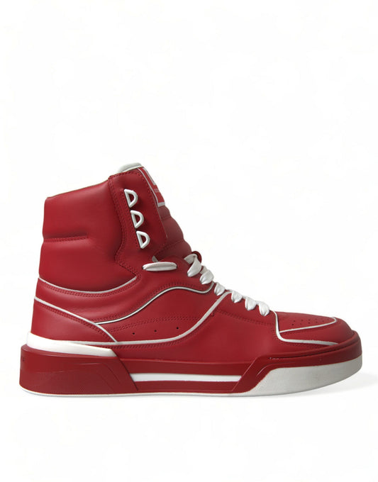 Sleek High-Top Leather Sneakers - Red & White