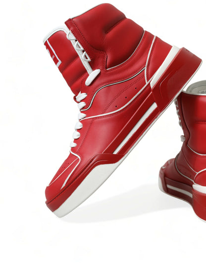 Sleek High-Top Leather Sneakers - Red & White