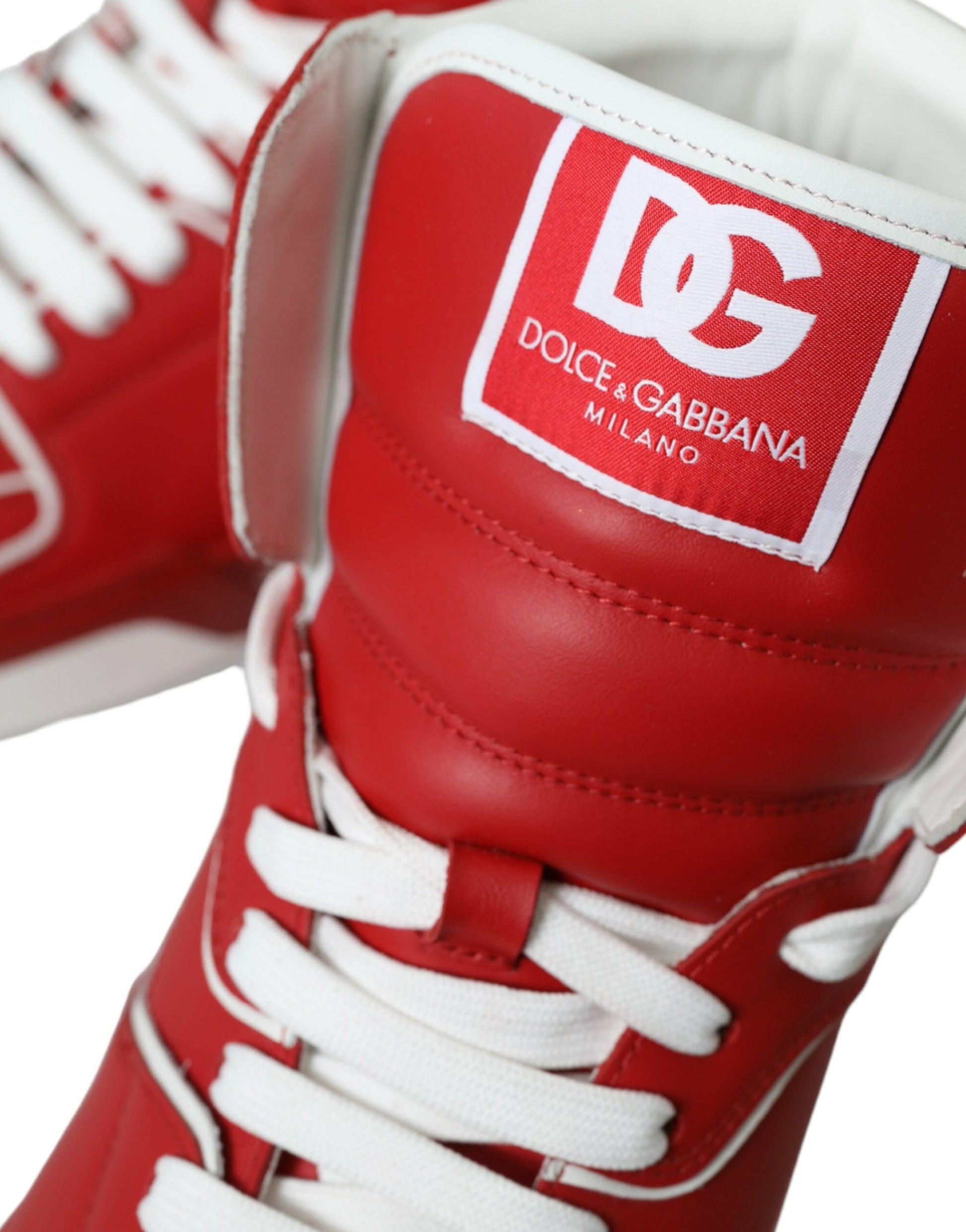 Sleek High-Top Leather Sneakers - Red & White