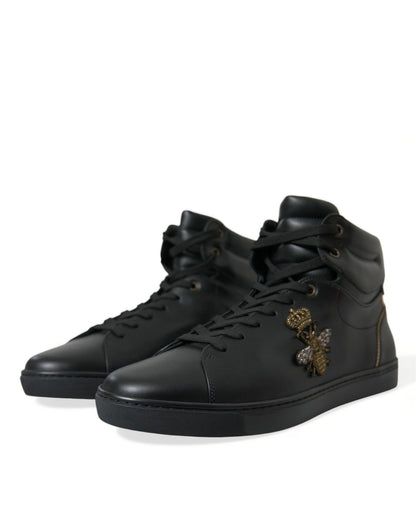 Elegant Black Mid-Top Leather Sneakers