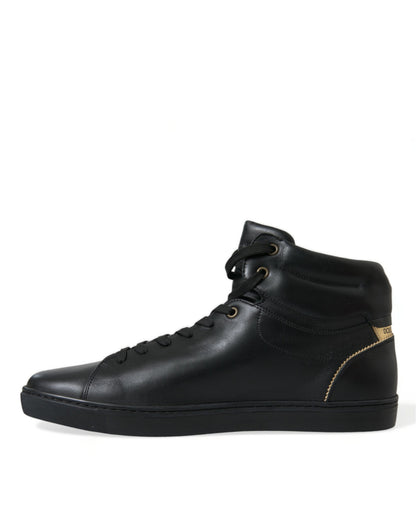 Elegant Black Mid-Top Leather Sneakers