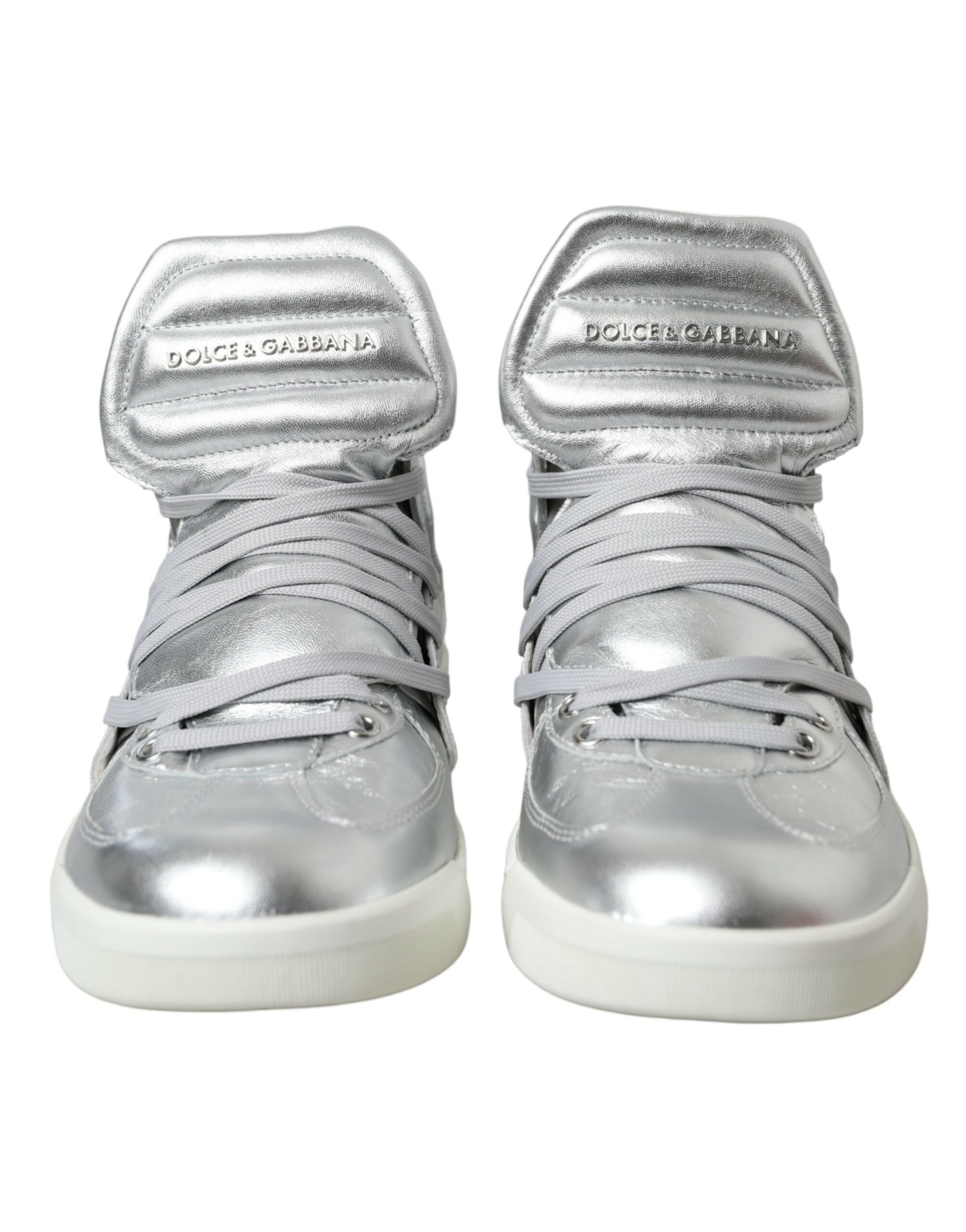 Silver Leather High-Top Sneakers