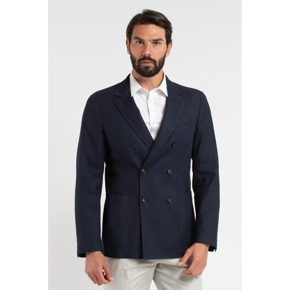 Blue Virgin Wool Men Blazer