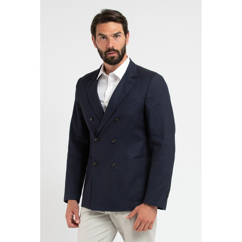 Blue Virgin Wool Men Blazer