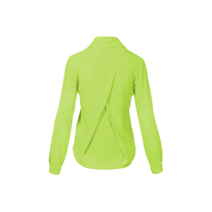 Chic Emerald Crêpe Blouse with Classic Collar