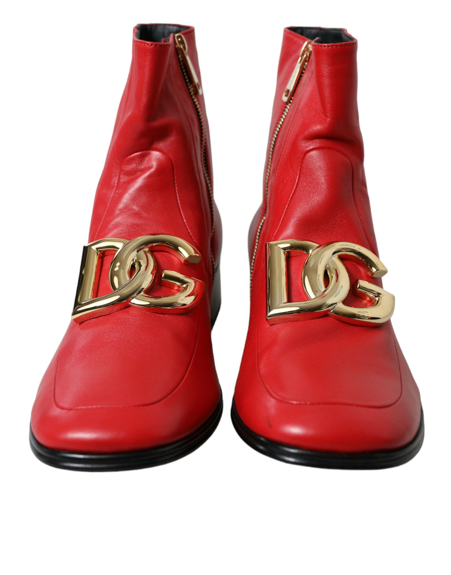 Elegant Red Ankle Leather Boots