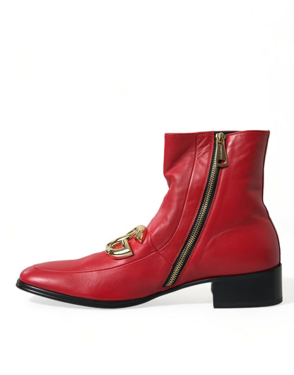 Elegant Red Ankle Leather Boots