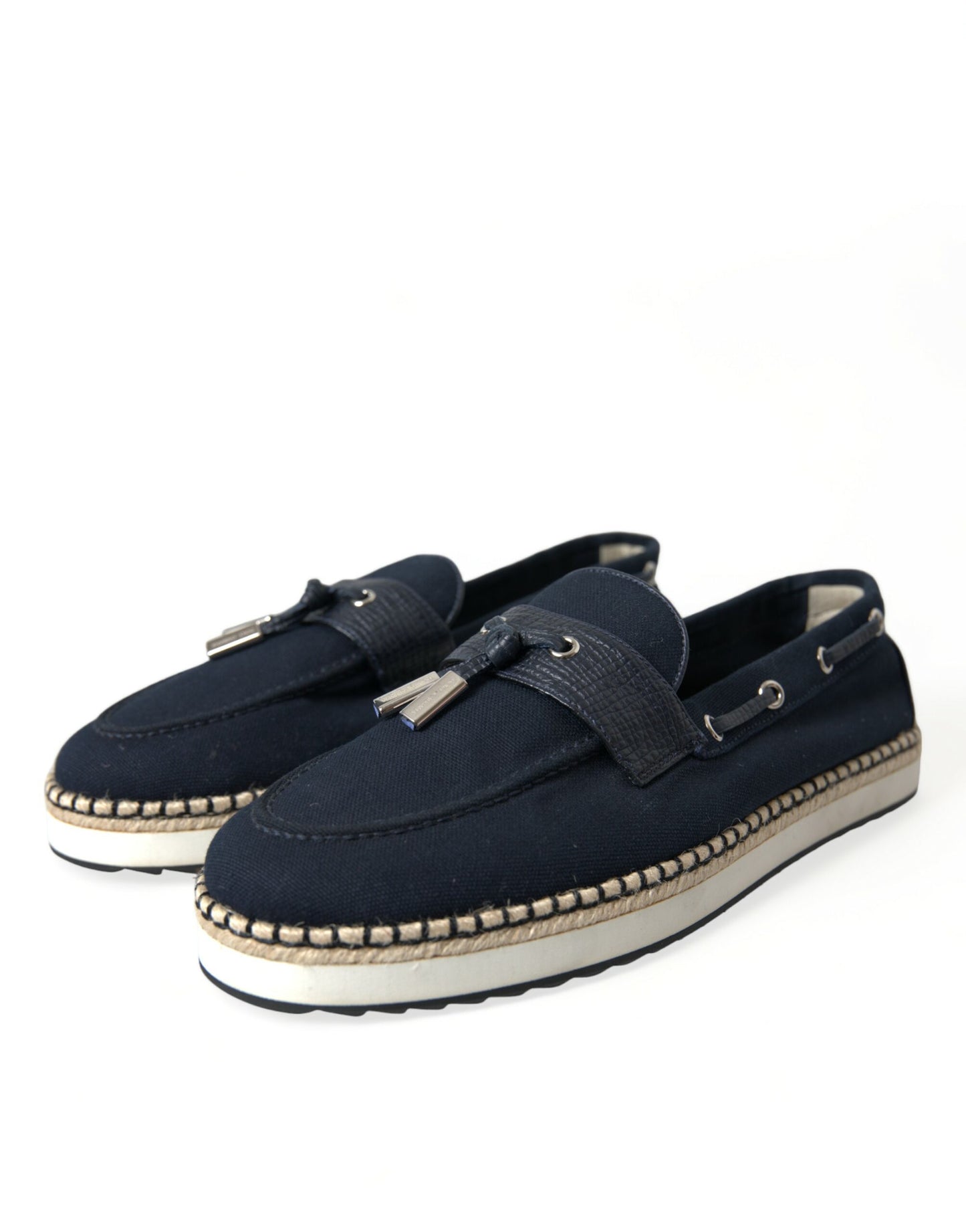 Elegant Navy Blue Fabric Loafers