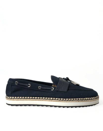 Elegant Navy Blue Fabric Loafers