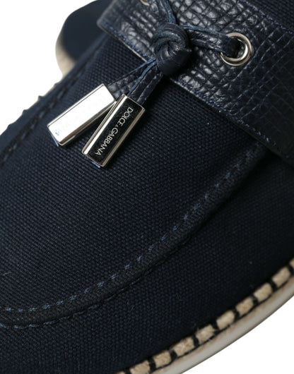 Elegant Navy Blue Fabric Loafers