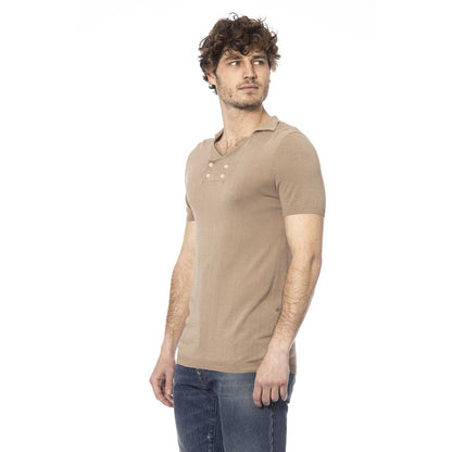 Beige Cotton Men Polo Shirt