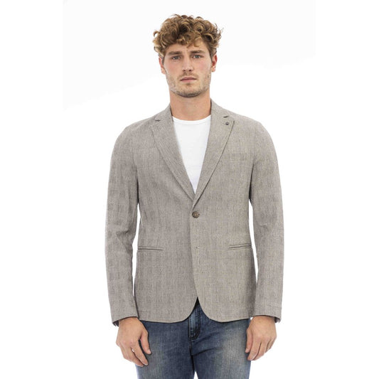 Beige Cotton Men Blazer