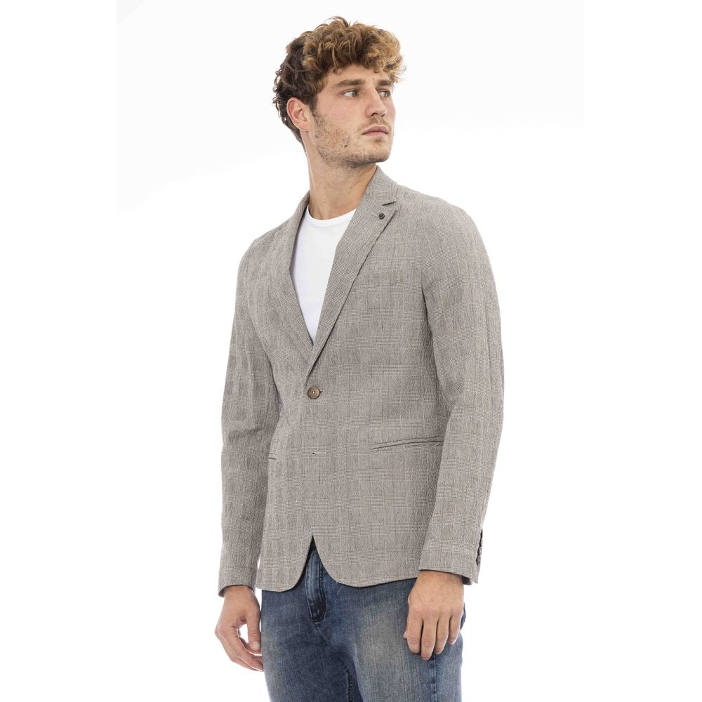 Beige Cotton Men Blazer