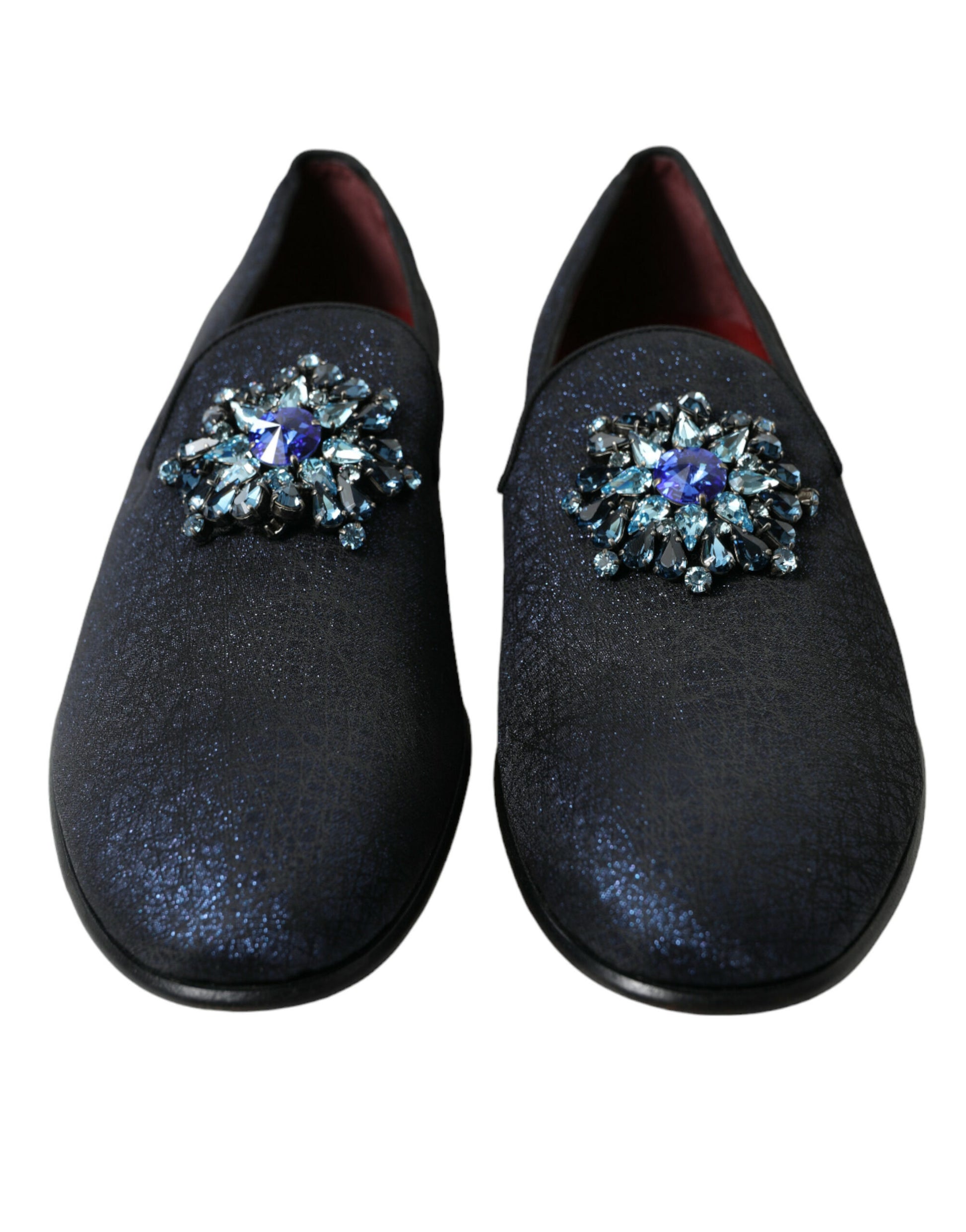 Elegant Blue Lurex Loafers with Crystal Accents