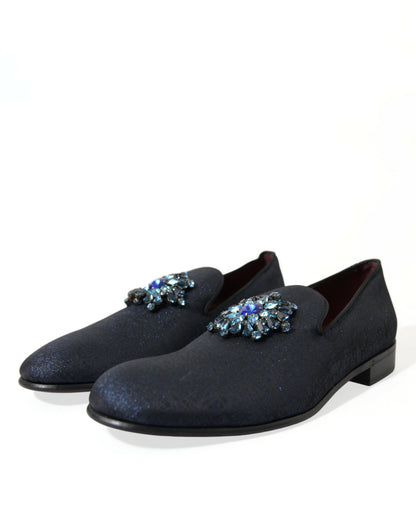 Elegant Blue Lurex Loafers with Crystal Accents