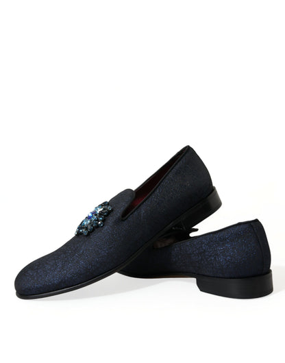 Elegant Blue Lurex Loafers with Crystal Accents