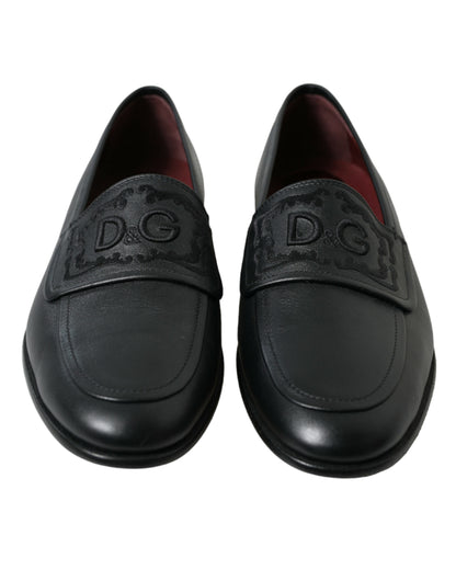 Elegant Black Embroidered Loafers