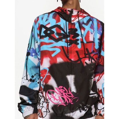 Graffiti-Inspired Nylon Hooded Jacket