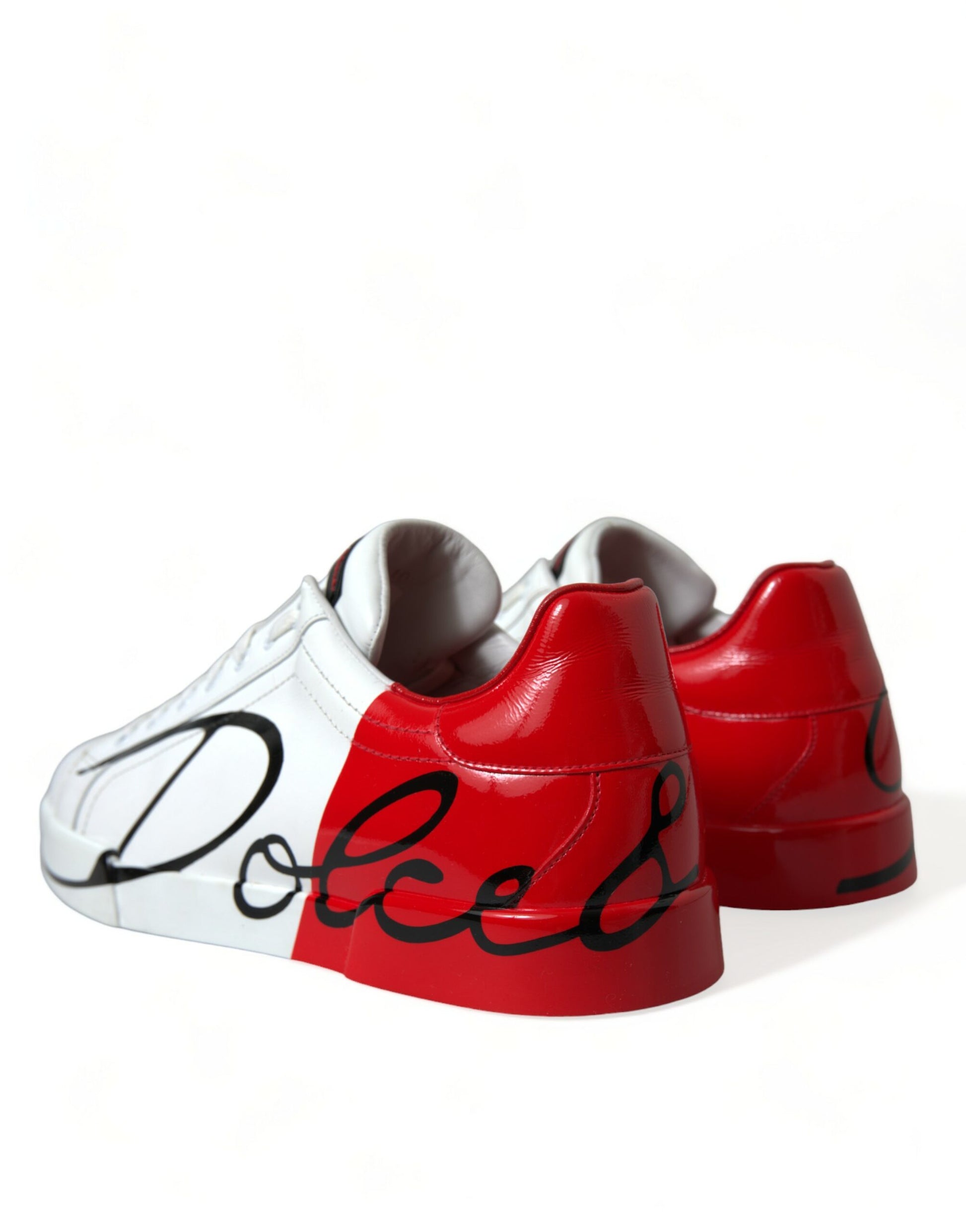 Elegant White and Red Calfskin Sneakers