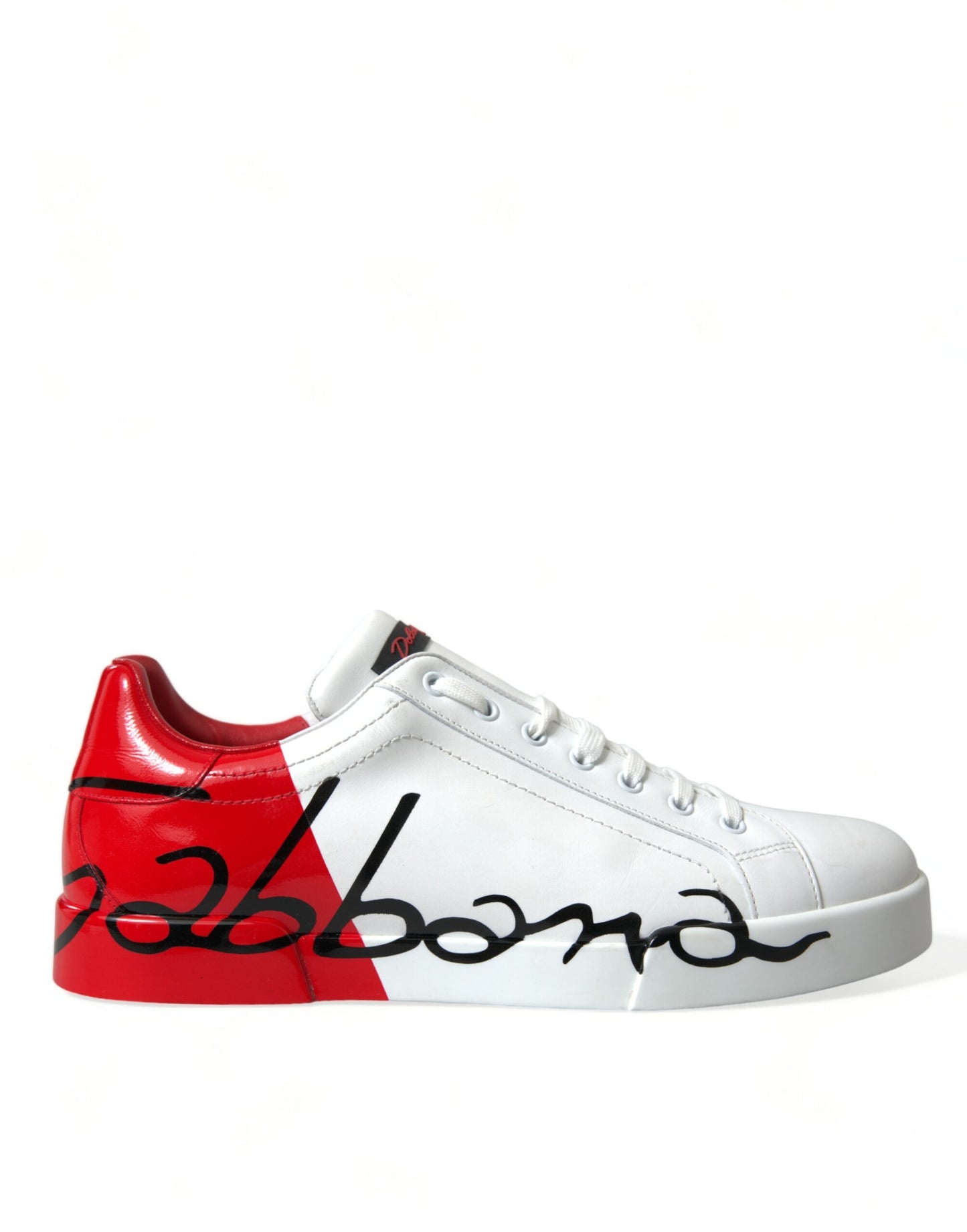 Elegant White and Red Calfskin Sneakers