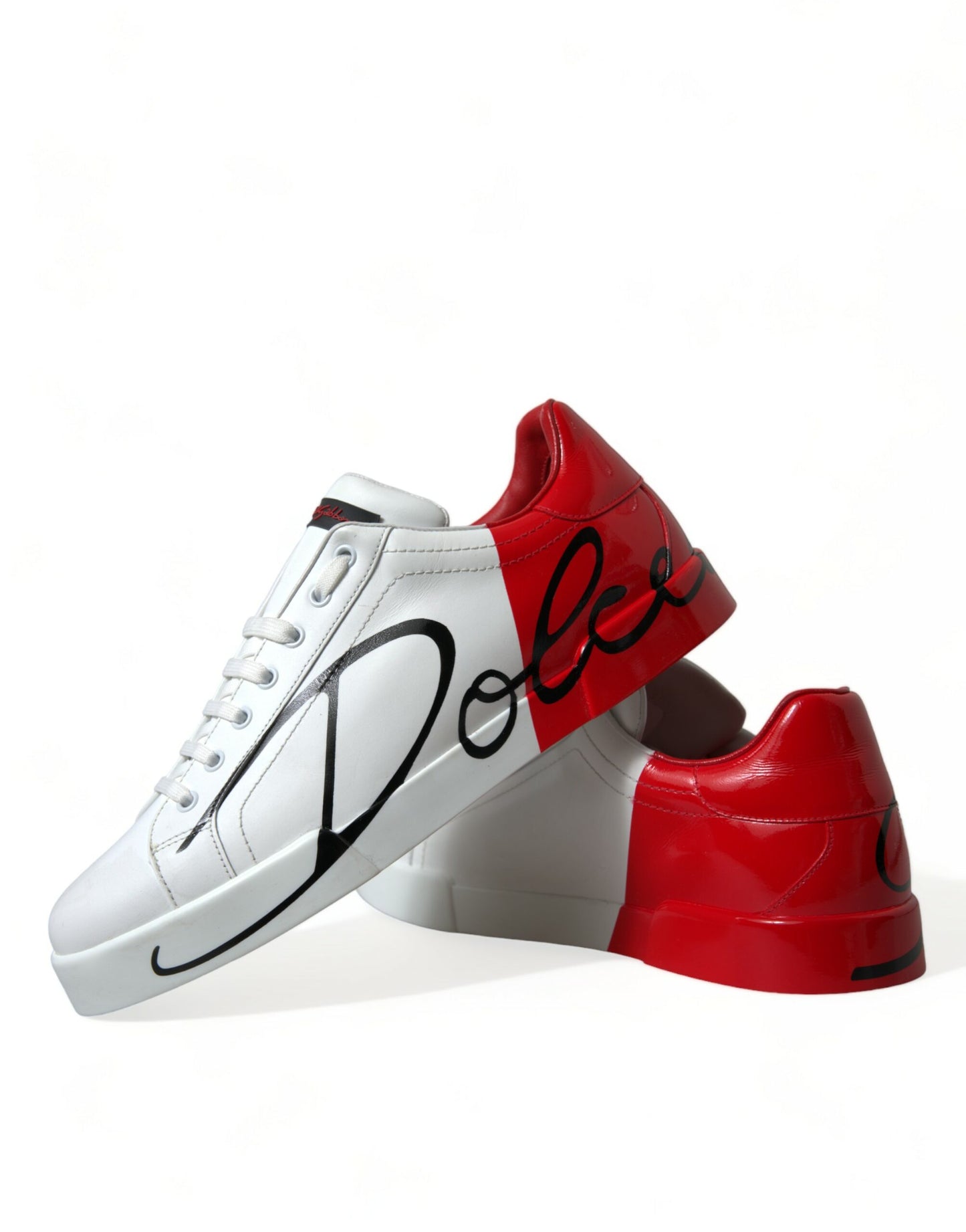 Elegant White and Red Calfskin Sneakers