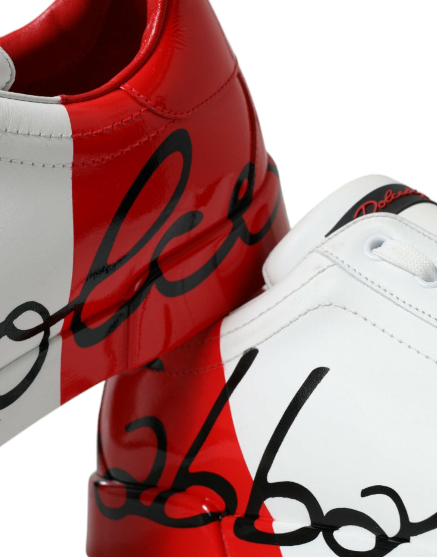 Elegant White and Red Calfskin Sneakers