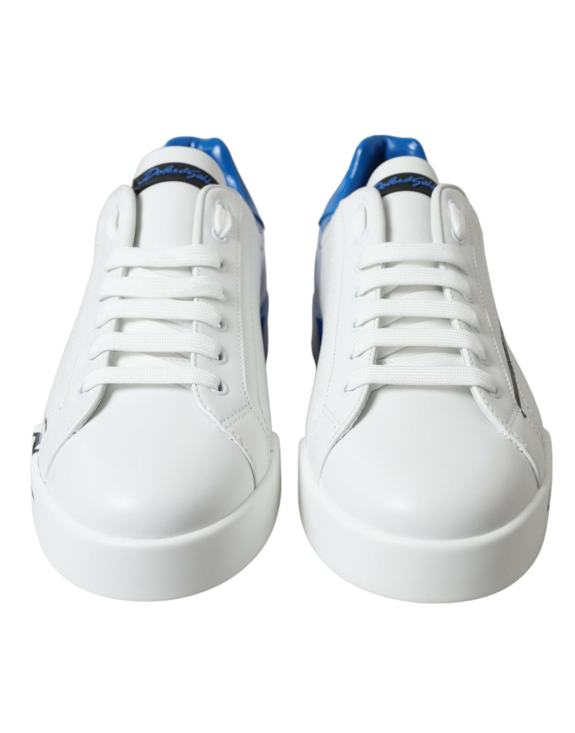 Elegant White and Blue Low-Top Sneakers