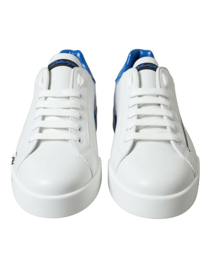 Elegant White and Blue Low-Top Sneakers