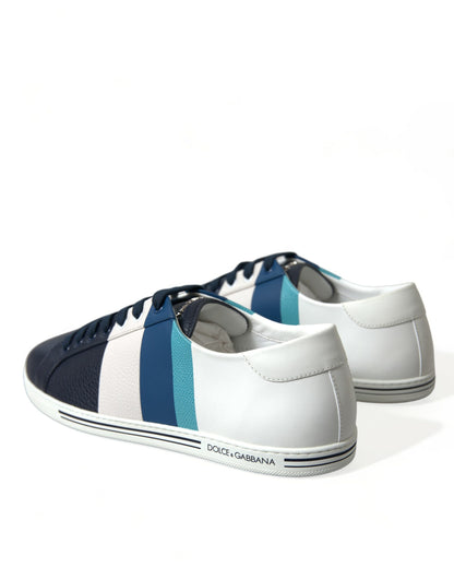 Elegant White and Blue Leather Sneakers