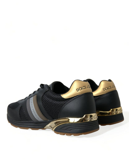 Elegant Low Top Leather Trainers - Black & Gold