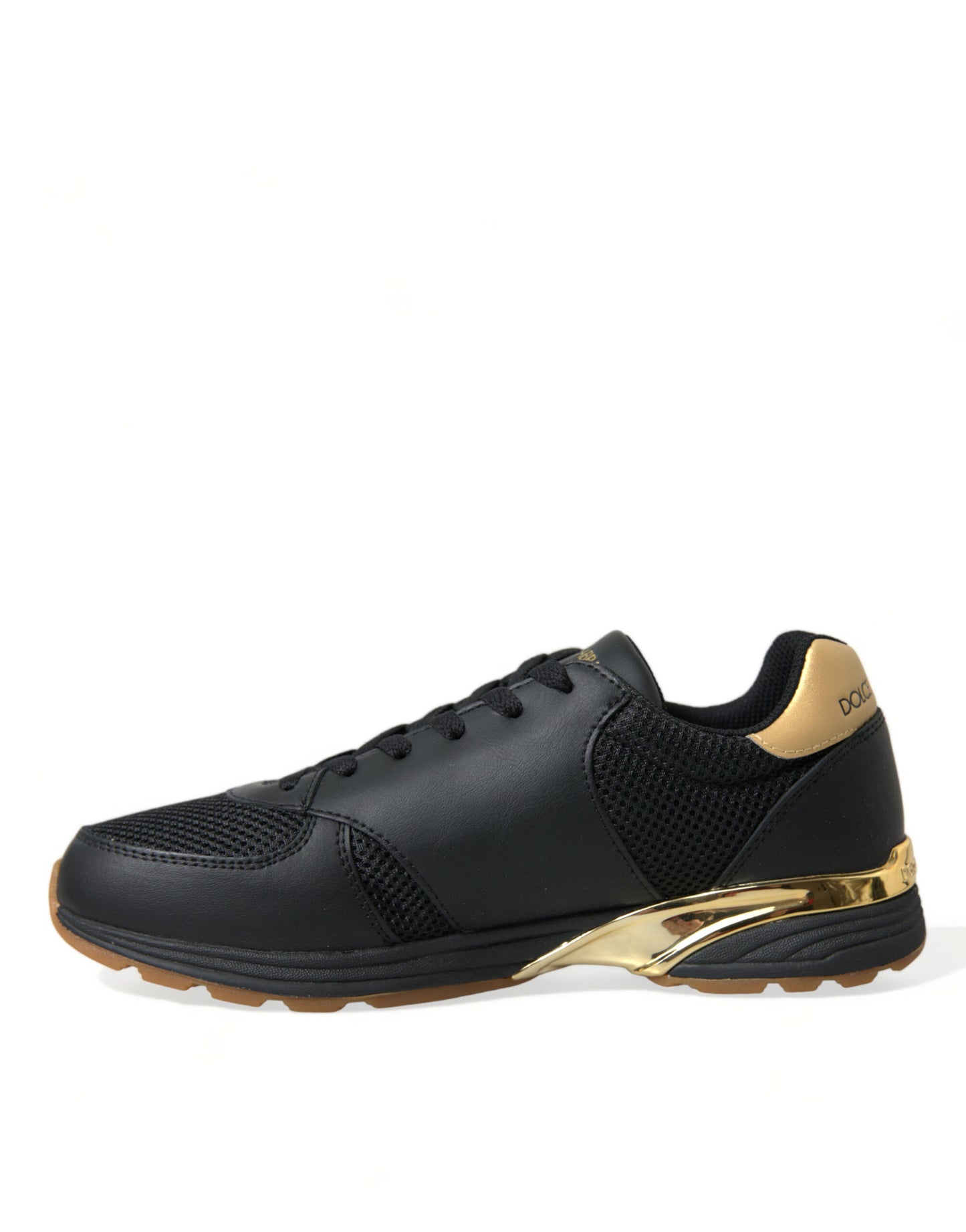 Elegant Low Top Leather Trainers - Black & Gold