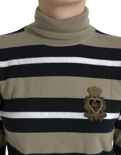 Elegant Striped Turtleneck Wool Sweater