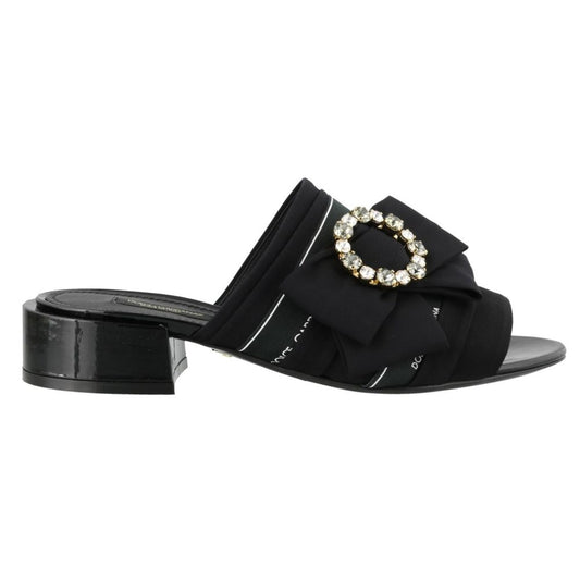 Elegant Leather Slippers with Rhinestone Brooch