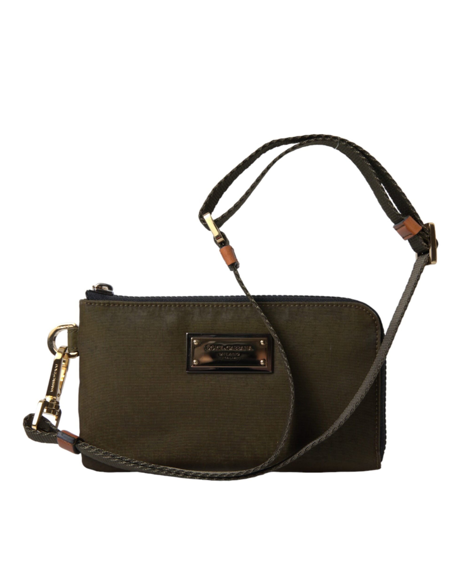 Elegant Dark Green Nylon-Leather Pouch