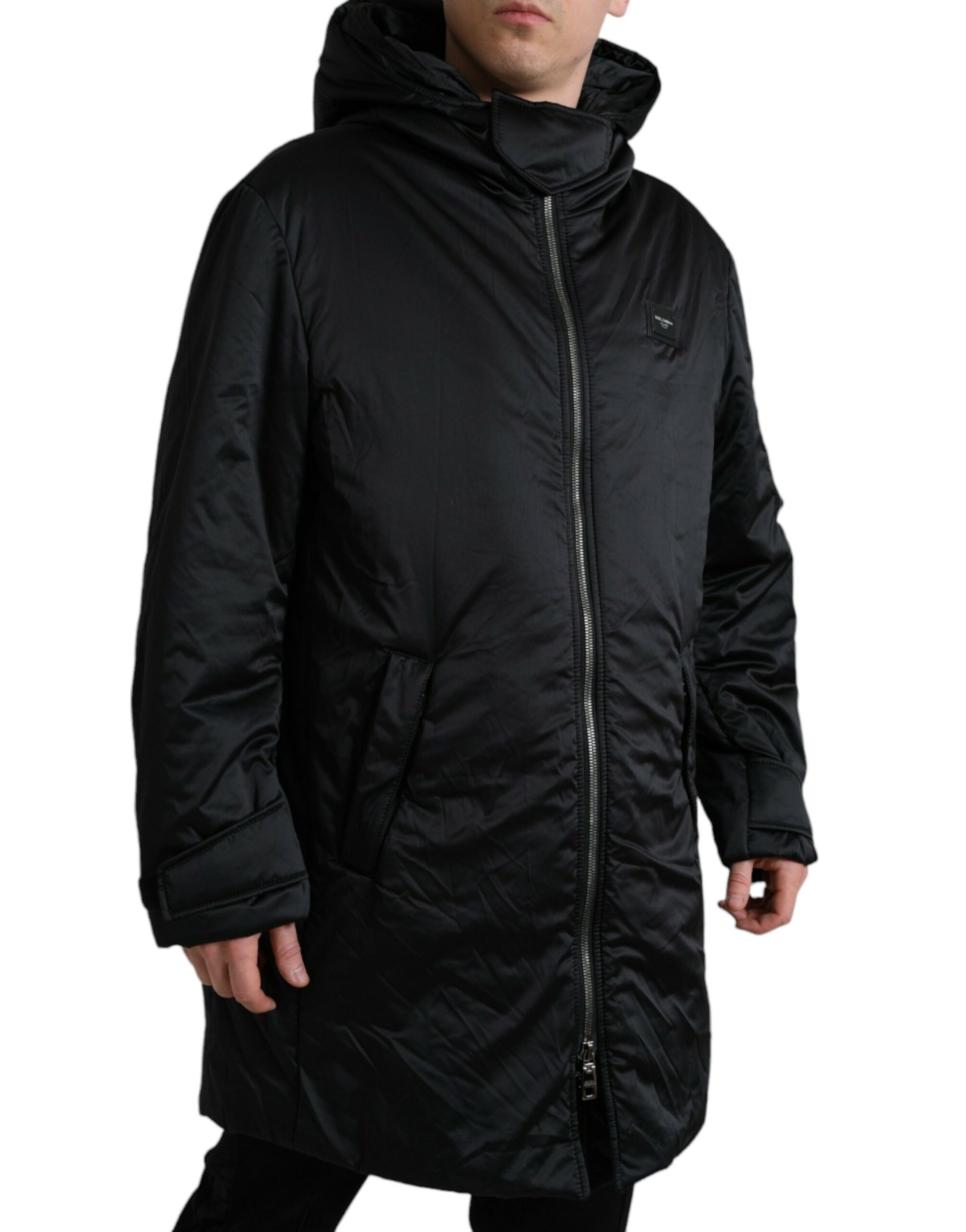 Elegant Black Hooded Parka Jacket