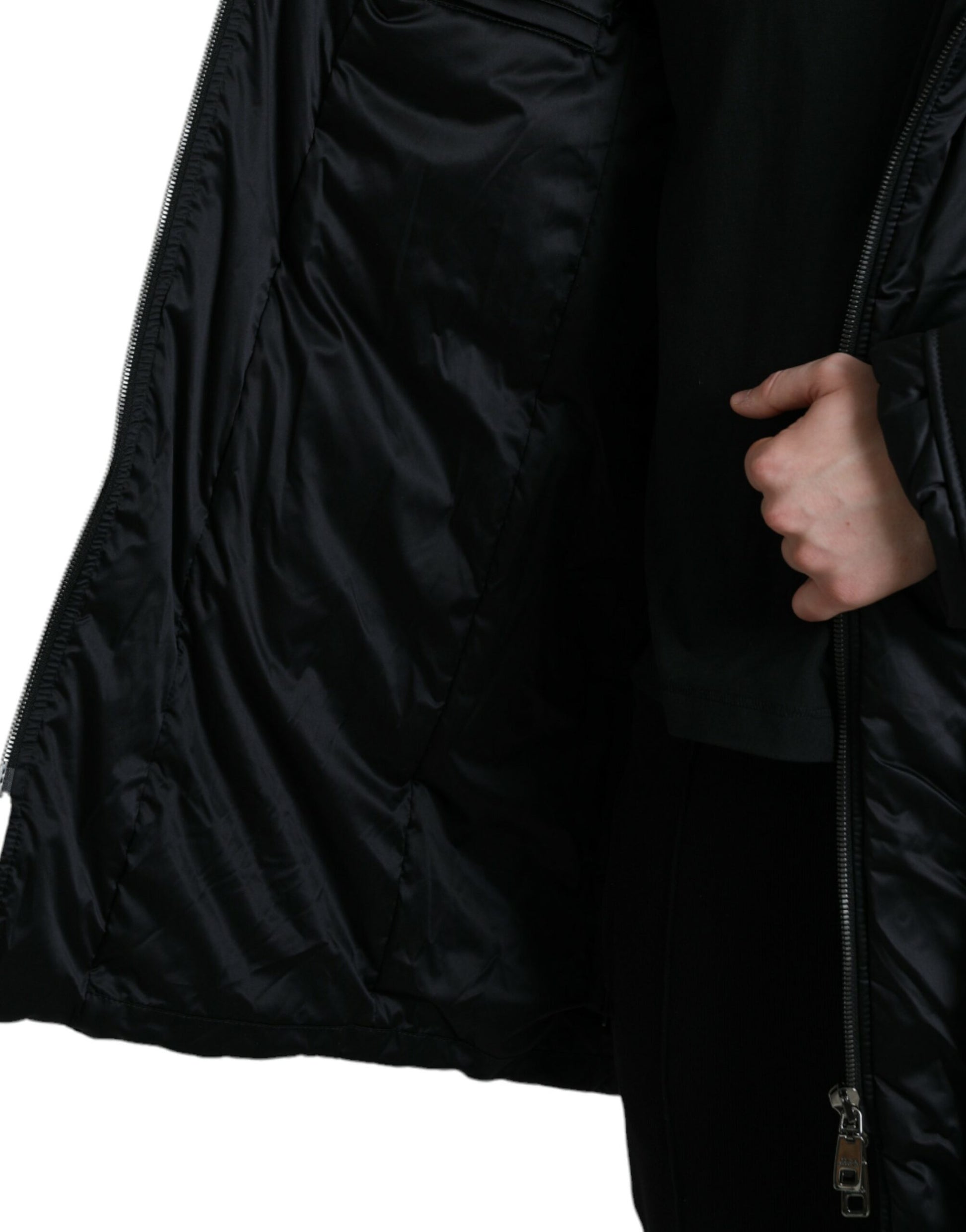 Elegant Black Hooded Parka Jacket