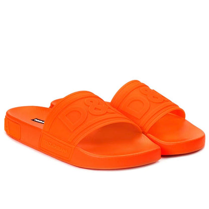 Chic Orange Logo Print Rubber Slippers