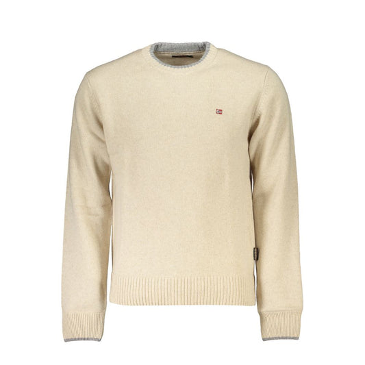 Beige Crew Neck Embroidered Sweater