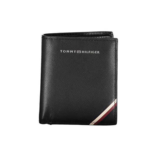 Sleek Black Leather Wallet with Contrasting Details