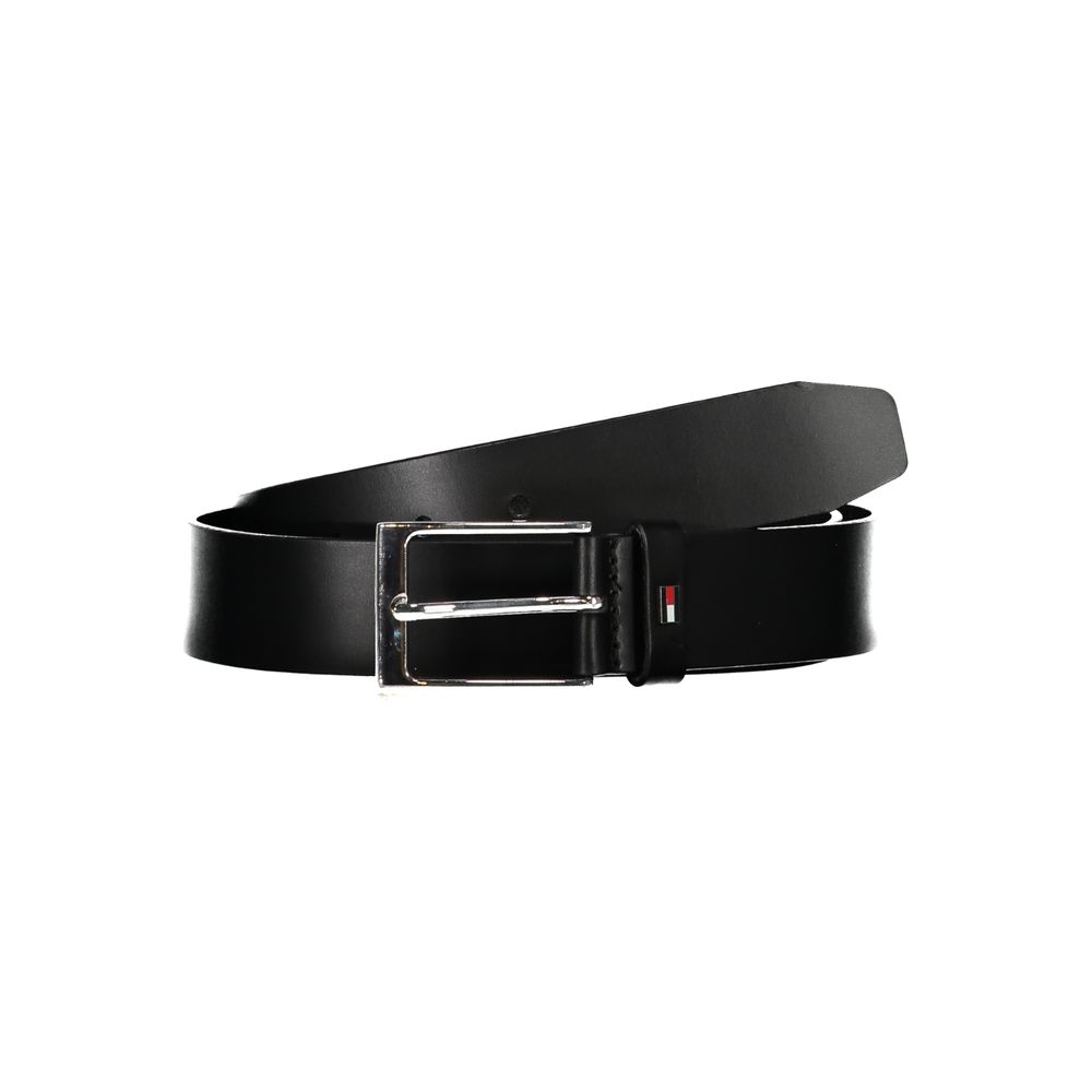 Sleek Black Leather Belt with Metal Buckle